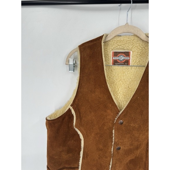 Pioneer Wear 100% Suede Leather Sherpa Lined Vest Women 44/L Brown Western Rodeo - Picture 5 of 7
